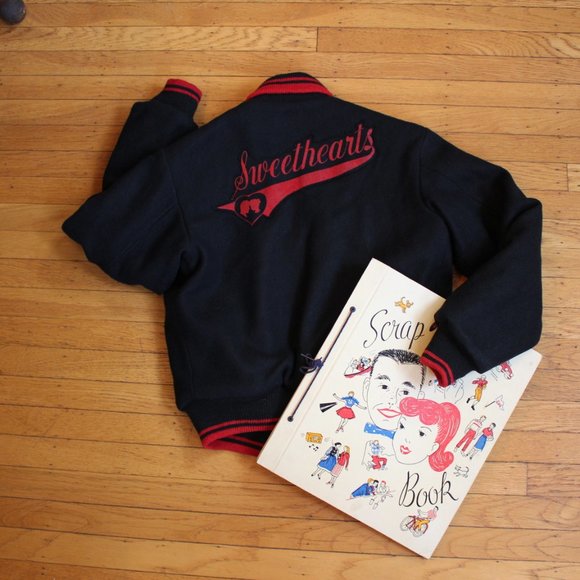 1950s Varsity Letterman Butwin Jacket Black & Red - Picture 4 of 12